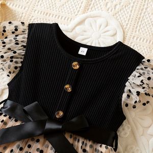 Robe en dentelle à manches courtes pour filles, robes de fête pour filles, robe à pois pour bébé - Product Image 5