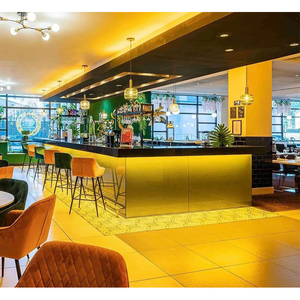 Ensemble de mobilier de restaurant sur mesure, <span class=keywords><strong>comptoir</strong></span> de luxe, café japonais, pizza, banc noir doré - Product Image 4