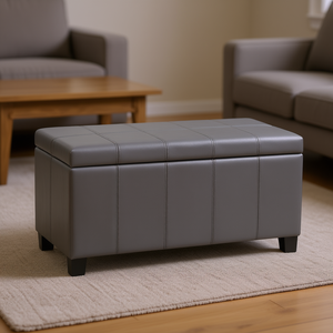 Banc de rangement gris pierre en cuir PU, meuble contemporain pour salon, tabouret de maison avec rangement - Product Image 2