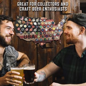 Decorazione Murale Rustica in Legno con Stelle e Strisce, Porta Tappi di Birra, Mappa degli Stati Uniti, per Collezionisti - Product Image 3