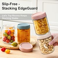 Frascos de Vidrio de 16 oz para Avena Nocturna, Frascos de Vidrio de Boca Ancha Tipo Mason para Ensaladas, Recipientes de Vidrio para Almacenar Alimentos, para Refrigerios, Yogur, Especias, Azúcar