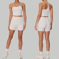 Haut de yoga à bretelles asymétriques short taille haute ensemble de leggings évasés femmes entraînement de fitness course à pied séchage rapide sensation nue