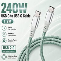 Câble de charge rapide PD 240W Type C vers Type C 1,2 m 5A en nylon tressé USB 2.0 pour données et charge, OEM ODM, petites commandes acceptées