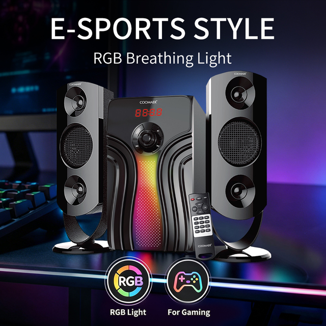RGB Gaming Speaker with 5.25" Subwoofer 2.1 Channel Wired PC Multimedia Sound System for Pro Gamer