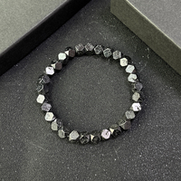 Bracelet extensible en perles de pierre de lave noire naturelle facettée de 8 mm, bracelet géométrique en roche volcanique pour hommes et femmes, bijoux