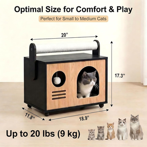 Casa para Gatos de Interior, Moderna Cueva de Madera para Gatos con Postes para Rascar, Cojín Lavable, Mueble Resistente para Gatos - Product Image 3