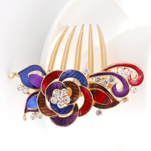 Exquis Rose fleur femmes bijoux de cheveux mode diamant cinq dents alliage épingle à cheveux élégante mariée <span class=keywords><strong>mariage</strong></span> <span class=keywords><strong>peigne</strong></span> à cheveux - Product Image 5