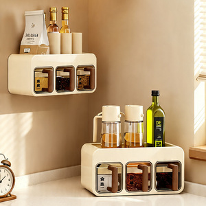 <b>Spice</b> <b>Jar</b> Set Wall Mounted Multi Compartment Sealed Moisture Proof Creamy White L Size For Kitchen Storage - Product Image 2