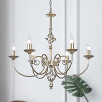 Lustre de Delft en laiton antique avec bras de balayage, tasses Bobeche et tige ajourée, pendentif de bougie pour salles à manger
