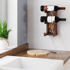 Solid Wood Wall Mounted Wine <b>Rack</b> 3 Bottle Capacity Display Storage <b>Kitchen</b> Bar Use - Product Image 2
