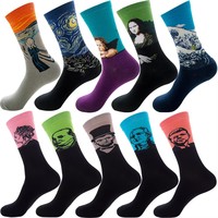 200N Fashion Lot de 10 paires de chaussettes pour homme, assortiment de couleurs, fantaisie, en coton, motifs peinture à l'huile et dessins animés