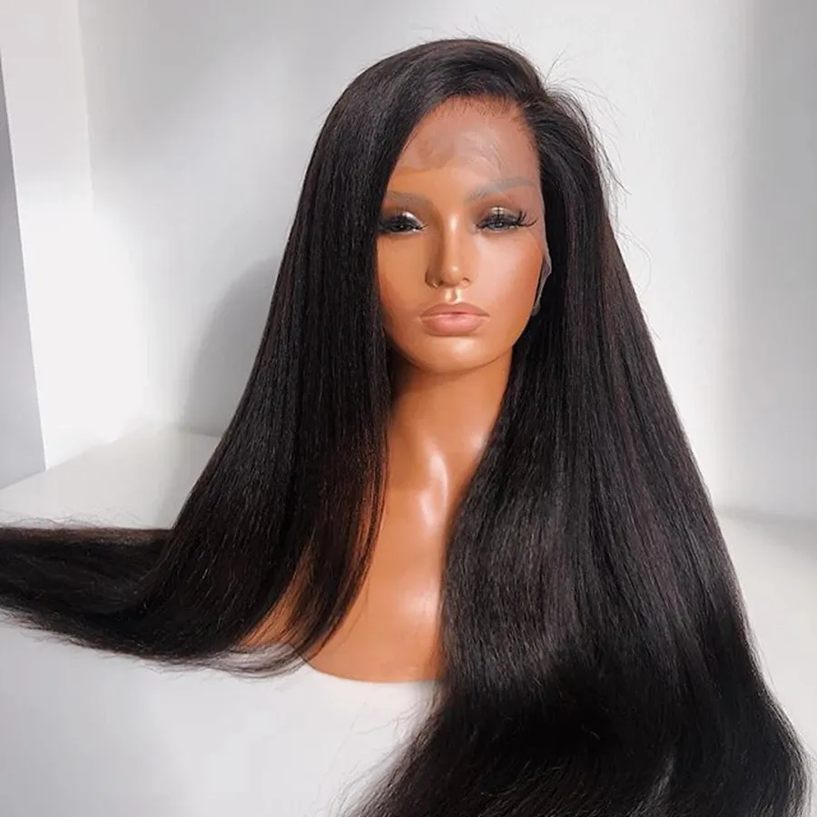 Kinky Straight Wig Human Hair Lace Front Hd Full Clear Lace 13x4 13x6 Glueless 24 Inch Yaki Straight Hd Lace Wig For Black Women