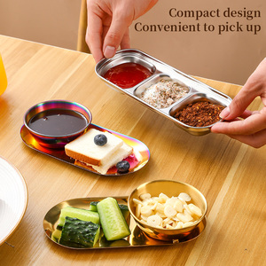 Bandeja de Servir de Luxo em Aço Inoxidável Ecológica Coreana com 3 Compartimentos Conjunto de Pratos para Molho Dourados - Product Image 5