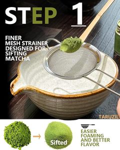 कॉफी और चाय प्रेमियों के लिए अद्वितीय माचा बांस की व्हिस्क स्कूप सिफ्टर और माचा कटोरा धारक का सेट - Product Image 6