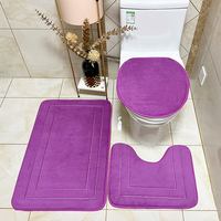 Ensemble de 3 tapis de salle de bain en forme de U, avec couvre-siège de toilette, gaufré, absorbant, antidérapant, lavable en machine, couleur unie, pour la maison