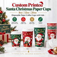 Gobelets à café jetables en papier biodégradable écologiques pour Noël, 8oz/12oz/20oz, avec couvercles personnalisés pour boissons chaudes