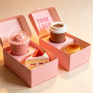 Scatola per Biscotti Personalizzata di Grado Alimentare con Tazza da Caffè, Scatola Biodegradabile Rettangolare Pieghevole per Dolci e Torte da Asporto - Product Image 3