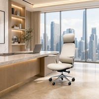 Chaise de bureau exécutive moderne ergonomique à dossier haut en cuir, pivotante, avec appui-tête intégré, accoudoirs en aluminium rembourrés réglables