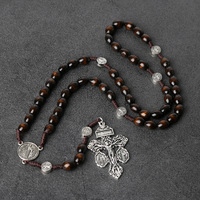 [En Stock] Collier Chapelet Croix Catholique Christianisme Pendentif Pardon 8*10mm Souvenir de Pâques Rédemption Bijoux Pardon Vente en Gros