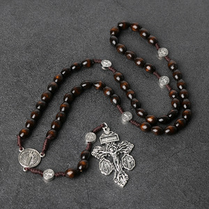 [En Stock] Collier Chapelet Croix Catholique Christianisme Pendentif Pardon 8*10mm Souvenir de Pâques Rédemption Bijoux Pardon Vente en Gros - Product Image 5