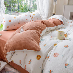 4-mảnh sang trọng tấm Ga Trải Giường Bông đặt Nữ Hoàng Vua Cal Vua Duvet cover bông làm mát bộ đồ giường tấm - Product Image 3