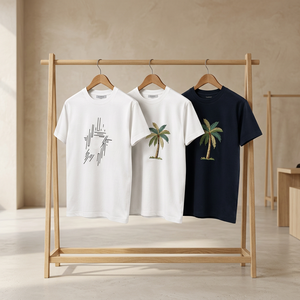 เสื้อยืดคอกลมแขนสั้นพิมพ์ลายต้นปาล์มแบบดิจิทัล ผ้าฝ้ายระบายอากาศได้ดี สวมใส่สบายๆ สำหรับผู้ใหญ่ เหมาะสำหรับฤดูร้อน - Product Image 1