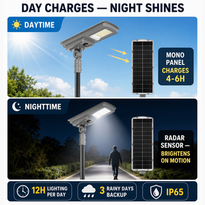 Lampione Solare All-in-One 160LM/W con Sensore di Movimento, Batteria LiFePO4, Illuminazione LED Esterna 6500K - Product Image 4