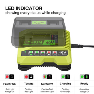 Chargeur de batterie au lithium <span class=keywords><strong>Ryobi</strong></span> PO401, sortie 2A avec éclairage LED pour outils et tondeuses à gazon 36-<span class=keywords><strong>40V</strong></span> - Product Image 2