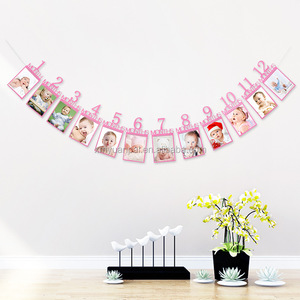 1st cumpleaños Banner de foto recién nacido a 12 meses hito mensual fotografía Bunting Garland para el primer cumpleaños decoración - Product Image 5