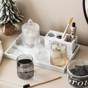 Ensemble de tasses à brosses à dents en verre pour couple, style nordique, transparent, minimaliste, double support, pour la salle de bain - Product Image 3