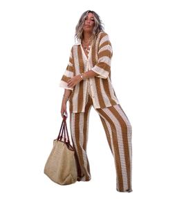 Automne femmes Cardigan à manches longues <span class=keywords><strong>pull</strong></span> tricoté et pantalon de survêtement ensemble 2023 pour deux pièces - Product Image 1