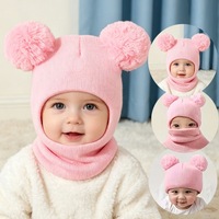 Nouveau bonnet pour enfants avec écharpe intégrée et protection d'oreilles en velours épais, bonnet en tricot chaud pour l'hiver