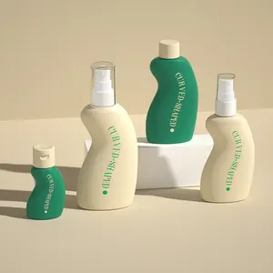 化妆品包装PET塑料身体油瓶绿色独特形状细雾身体喷雾瓶