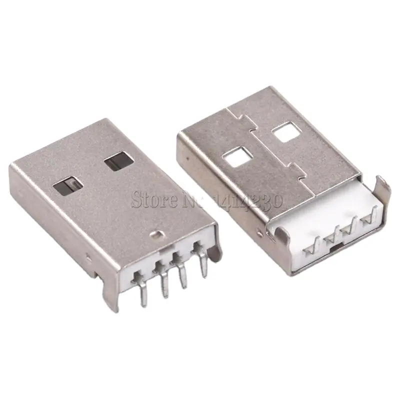 10 Stuks Usb 2.0 Mannelijke A Type Usb Pcb Connector Plug 90 Graden Mannelijke Usb Connectoren 4Pins Dip