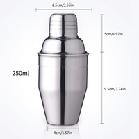 Shaker à cocktails en acier inoxydable personnalisé de 250 ml (8,4 oz) avec filtre et couvercle, finition brossée, réutilisable