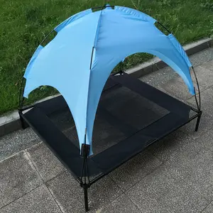 Trampoline de jardin surélevé, lit pour animaux de compagnie, camping, voyage en plein air, avec auvent, tente pour chien