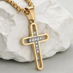 Stainless Steel Cross Pendant Necklace for <b>Men</b> Women,CZ Inlay Hollow Cross Necklace Hip Hop Jewelry for Daily Wear - Product Image 6