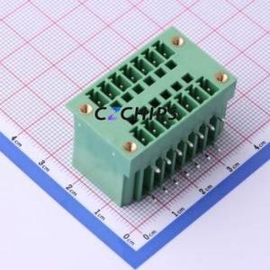 DB2ERHM-3.81-2*7P-GN Plug-in Terminal Block Bent Lead Through Hole,P=3.81mm Board-to-Board / Socket - Closed Screw Fixing 2x7P - Product Image 1