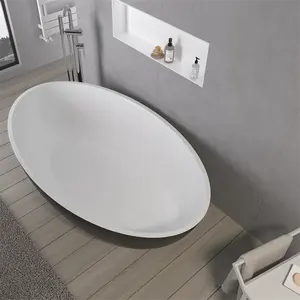 Oval Elegant Freestanding Bathtub Stone Bathtub Acrylic Solid Surface Bathtub Artificial Stone Hotel Hot Seller