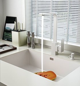 Fregadero de cocina bajo encimera de acero inoxidable 304 blanco grande de un solo tazón, fabricado a máquina con superficie nano, para el hogar - Product Image 6