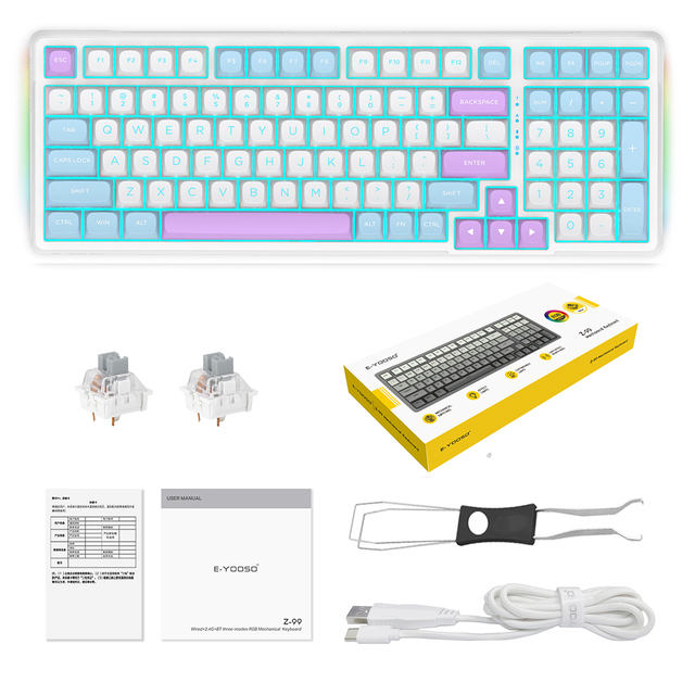 99 Keys Mechanical Gaming Keyboard Wired 2.4G Wireless BT Gasket Hot Swappable RGB Backlight 3-mode Mechanical Gaming Keyboard