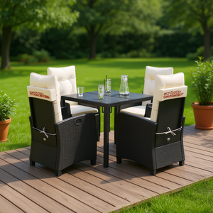 Set da Pranzo da Giardino in Rattan Bianco Crema e Nero, 4 Posti, Arredamento da Esterno Resistente alle Intemperie, Design Contemporaneo - Product Image 2