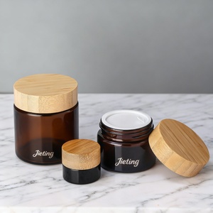 Luxury Tea Brown <b>Empty</b> Supplements Food Storage Glass Cream <b>Jar</b> 5g 10g 15g 20g 30g 50g 250g with Sealed Lid Wooden Plastic Lid - Product Image 3