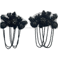 Appliques de perles de verre et strass 3D en cristal faites à la main avec pompons pour robes de soirée
