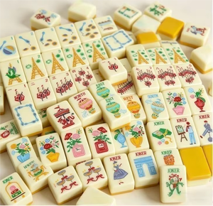 Envoi sous <span class=keywords><strong>7</strong></span> jours : Ensemble de tuiles de Mahjong Américain de luxe jaunes, peintes à la main, style Parisien, en acrylique à trois couches, La <span class=keywords><strong>Vie</strong></span> En Mahj Tile Maison - Product Image 3