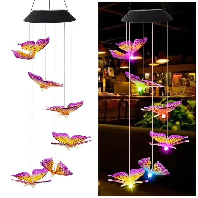 New style solar butterfly wind chime lamp outdoor garden solar led lamps wall lights memorial wind chimes solar garden lantern