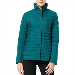 KIJQJW12 Women's Winter Casual <b>Quilted</b> Cotton <b>Jacket</b> Dark Blue Embroidery Striped Rivet Camouflage Long Sleeves Pearl Beading - Product Image 4