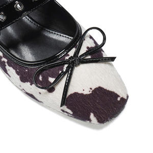 मैरी जेन फ्लैट्स महिलाओं की चिक गाय प्रिंट गर्मियों के कैजुअल ड्रेस जूते वर्ग फुट लचीली ब्लॉक एड़ी धनुष-उच्चारण वाली बकसुआ स्लिप-ऑन - Product Image 5