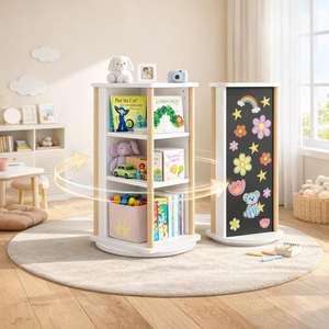 Bibliothèque rotative Montessori pour enfants, étagère à livres tournante à 3 niveaux, étagère de rangement pour jouets en bois avec tableau noir - Product Image 2