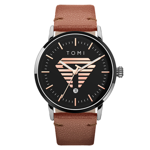 Montre à quartz TOMI Big LOGO tendance avec boîtier en alliage, bracelet en cuir, cadran en verre, aiguilles, <span class=keywords><strong>mouvement</strong></span> Hangzhou 40 mm - Product Image 4